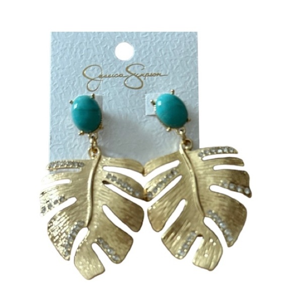 Jessica Simpson Gold and Turquoise Leaf Earrings - Picture 1 of 4